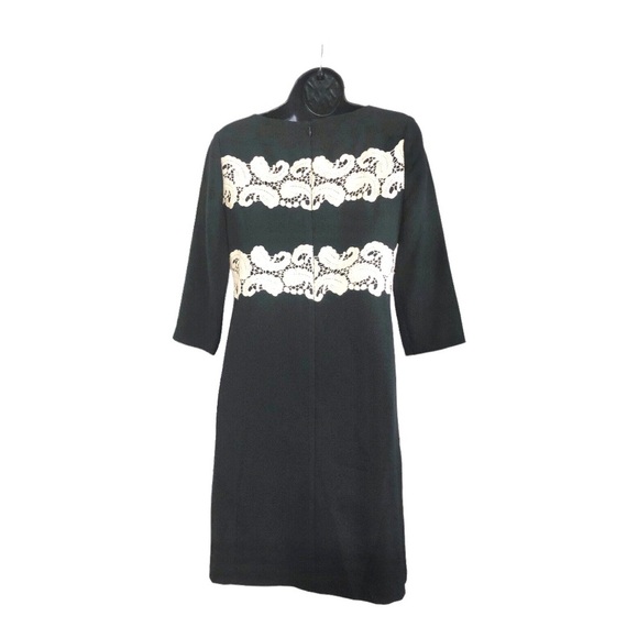 Maggy London black mod A-line style embroidered crochet mid sleeve dress size‎ 4 - Picture 7 of 15